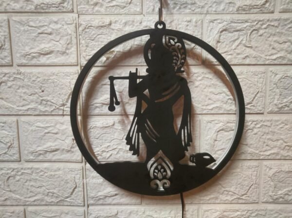 MDF Wood Shri Krishna Backlit Wall Art With LED Light For Living Room - Krishana Wall Decor, Wall Art For Home and Office(18X18) WARM WHITE - Image 4