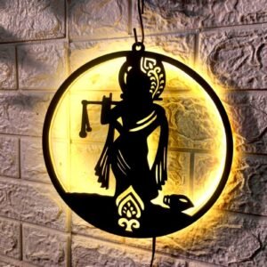 MDF Wood Shri Krishna Backlit Wall Art With LED Light For Living Room - Krishana Wall Decor, Wall Art For Home and Office(18X18) WARM WHITE