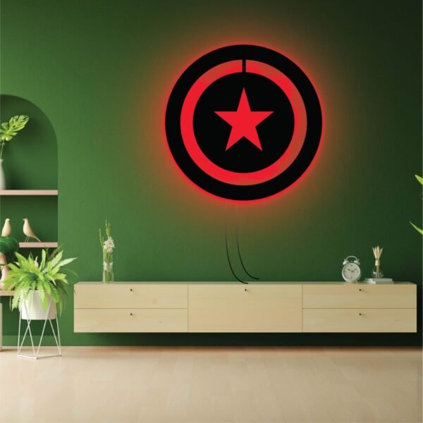 Captain America Shield LED Wall Light – Stylish Superhero Wall Décor with Blue Glow - Image 4
