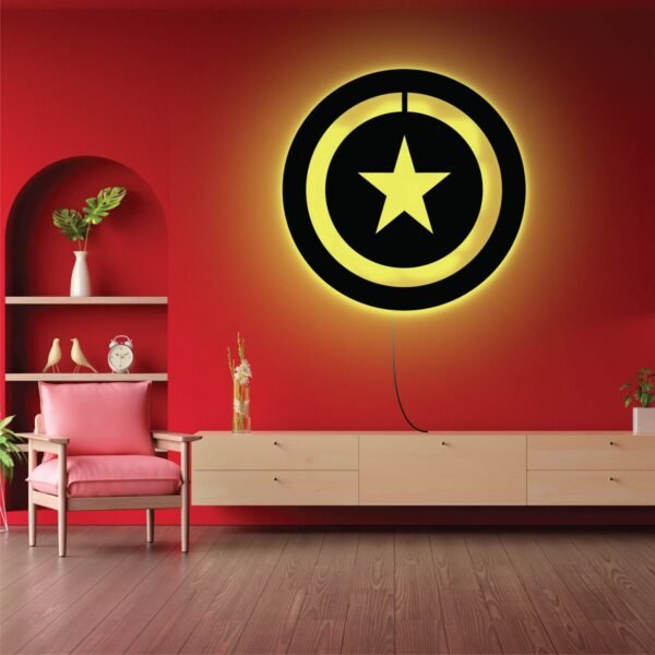 Captain America Shield LED Wall Light – Stylish Superhero Wall Décor with Blue Glow - Image 3