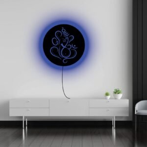 Lord Ganesh Ji LED Wall Light – Spiritual Home Décor with Blue Glow