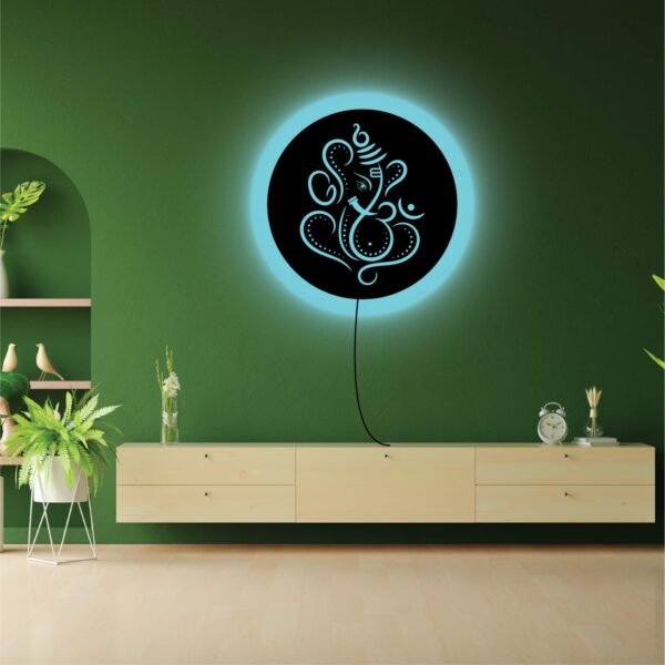 Lord Ganesh Ji LED Wall Light – Spiritual Home Décor with Blue Glow - Image 3