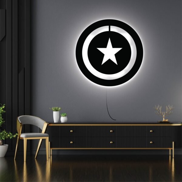 Captain America Shield LED Wall Light – Stylish Superhero Wall Décor with Blue Glow - Image 2