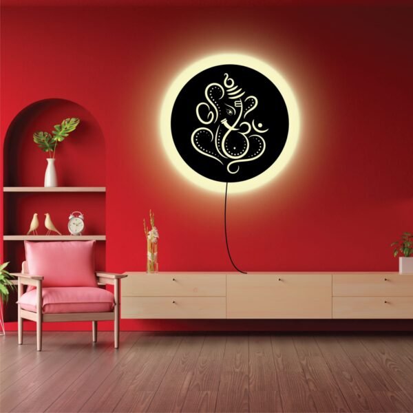 Lord Ganesh Ji LED Wall Light – Spiritual Home Décor with Blue Glow - Image 2