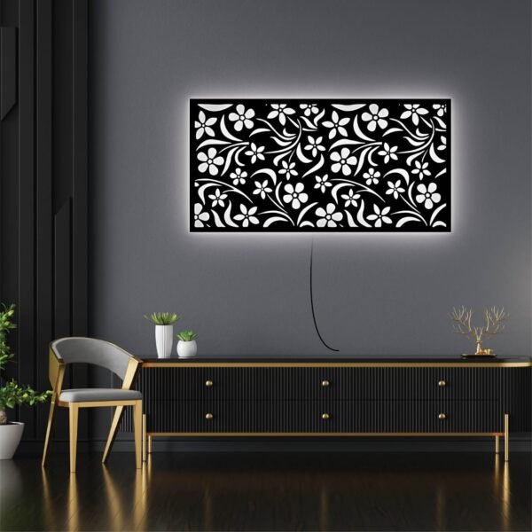 Floral Pattern LED Wall Panel – Decorative Backlit Wall Art | 18x10 inch - Image 2