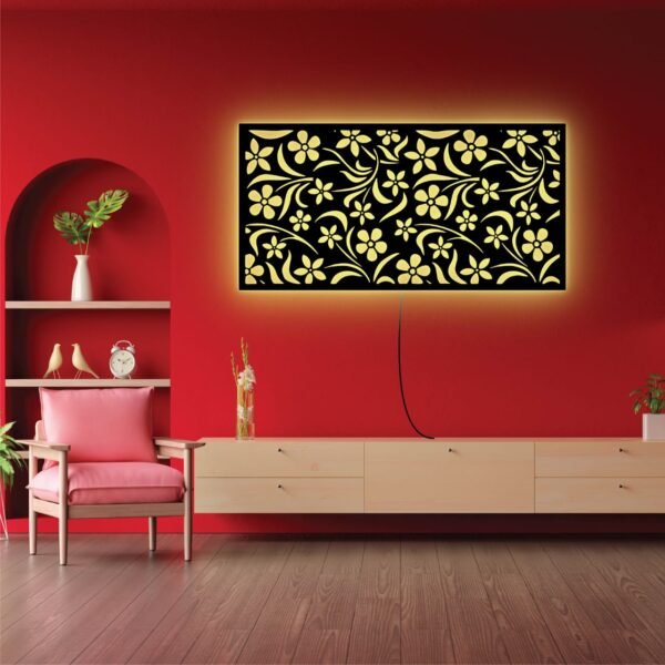 Floral Pattern LED Wall Panel – Decorative Backlit Wall Art | 18x10 inch - Image 4