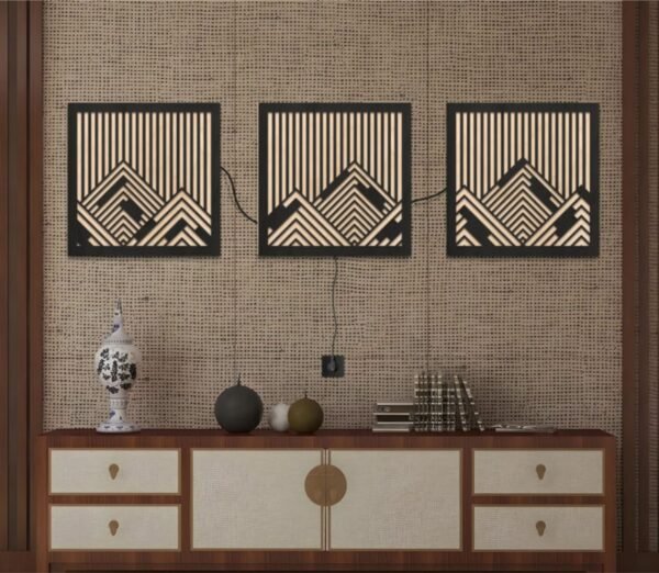 Geometric Mountain LED Wall Art – 3-Piece Backlit Panel Set