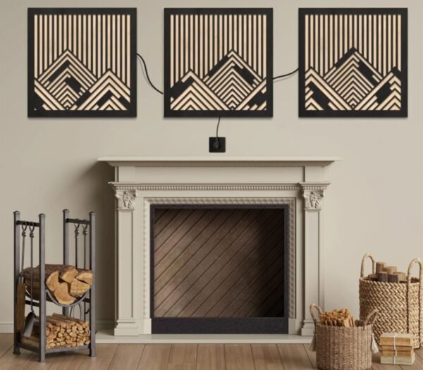 Geometric Mountain LED Wall Art – 3-Piece Backlit Panel Set - Image 2
