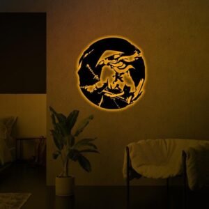 Samurai Warrior Backlit LED Wall Art – 18 Inch Round MDF Decor