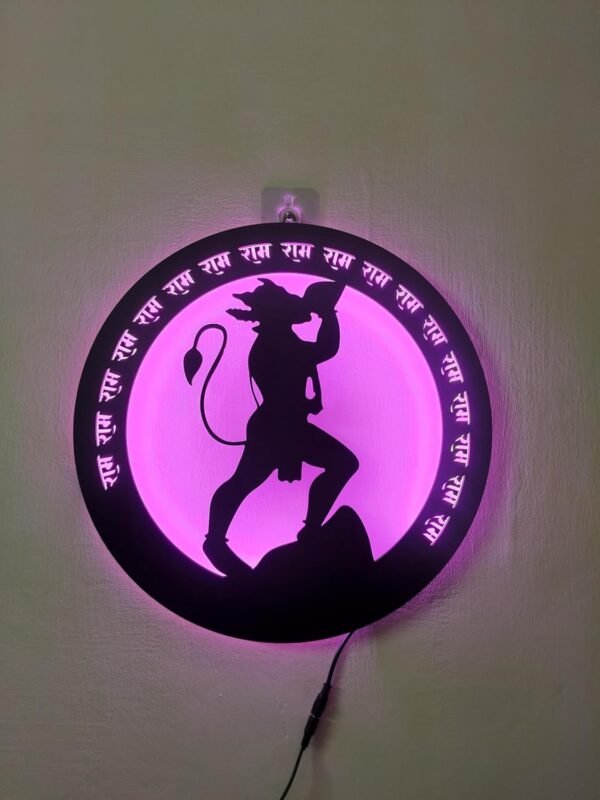 Hanuman Wooden Wall Art | LED Light Wall Hanging for Worship & Home Decor | Temple Spiritual Decor | 18 Inch - Image 3