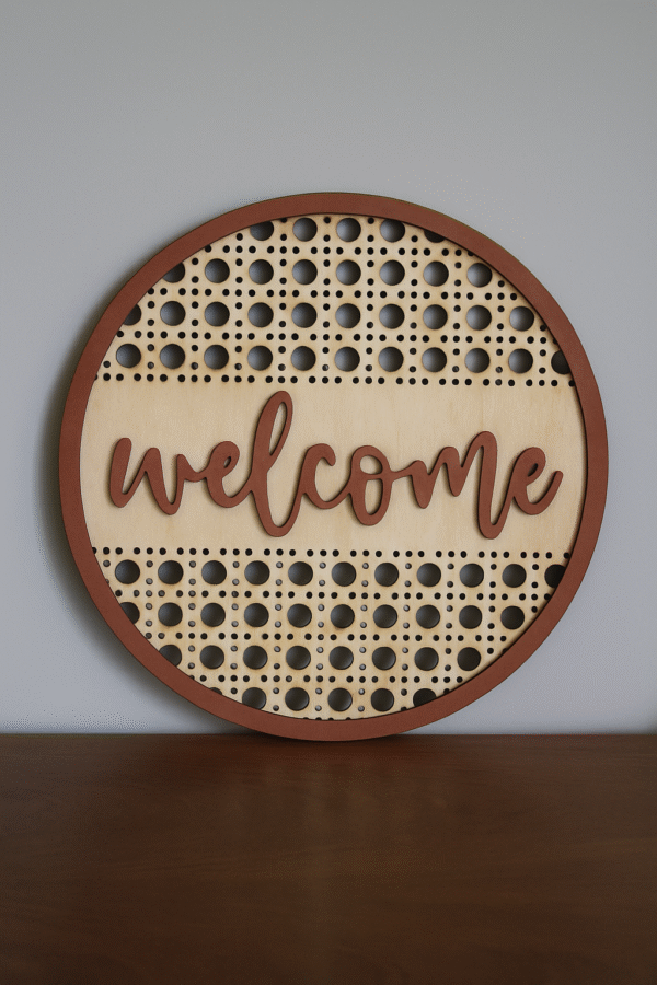 Wooden Welcome Sign – Round Wall Hanging with Cutout Design | Home & Door Decor 12x12 Inch - Image 3