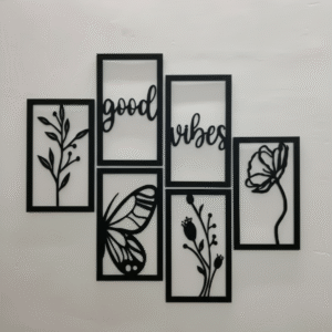 Set of 6 "Good Vibes" Butterfly & Floral Wooden Wall Art Panels