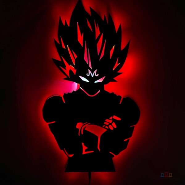Majin Vegeta LED Wall Light – Red Aura Anime Lamp with Intense Silhouette Design 18x18 inch