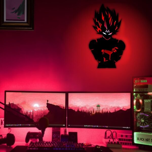 Majin Vegeta LED Wall Light – Red Aura Anime Lamp with Intense Silhouette Design 18x18 inch - Image 4