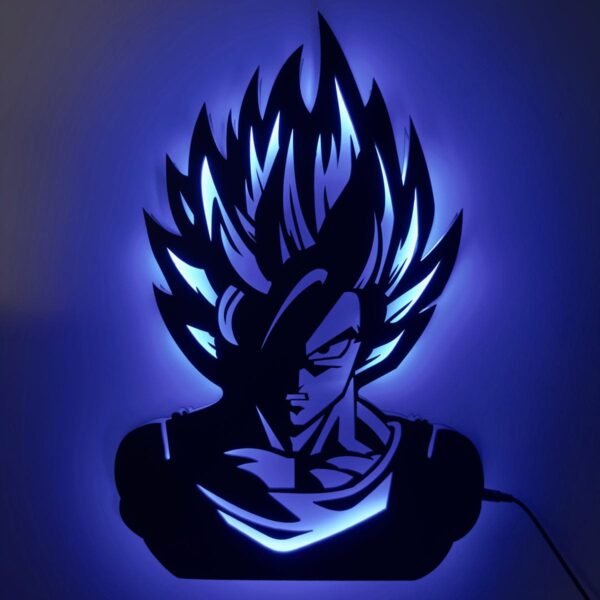 Super Saiyan Goku LED Wall Light – Blue Backlit Silhouette Lamp for Anime Fans - 18 inch - Image 2