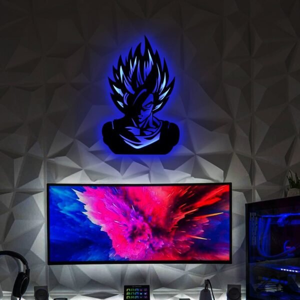 Super Saiyan Goku LED Wall Light – Blue Backlit Silhouette Lamp for Anime Fans - 18 inch - Image 3