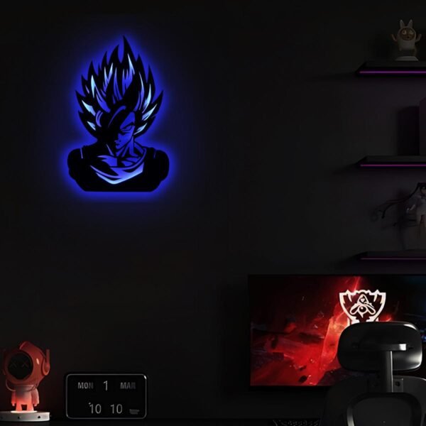 Super Saiyan Goku LED Wall Light – Blue Backlit Silhouette Lamp for Anime Fans - 18 inch - Image 4