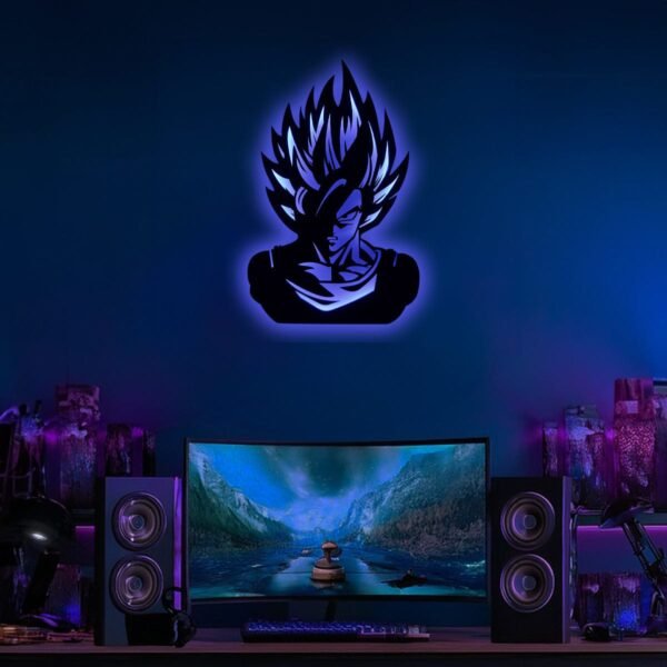 Super Saiyan Goku LED Wall Light – Blue Backlit Silhouette Lamp for Anime Fans - 18 inch - Image 5