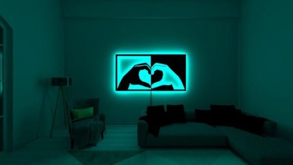 Modern LED Wall Art – Heart Hands Shadow Design with Backlight - 18 inch - Image 5