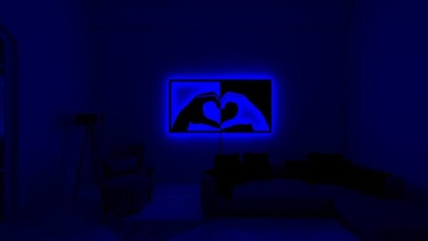 Modern LED Wall Art – Heart Hands Shadow Design with Backlight - 18 inch - Image 4