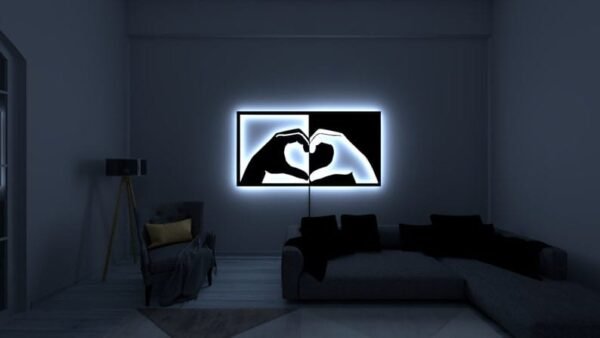 Modern LED Wall Art – Heart Hands Shadow Design with Backlight - 18 inch - Image 3