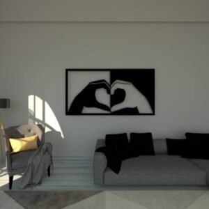 Modern LED Wall Art – Heart Hands Shadow Design with Backlight - 18 inch