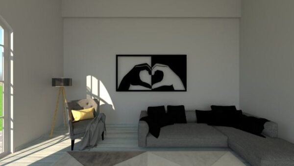 Modern LED Wall Art – Heart Hands Shadow Design with Backlight - 18 inch