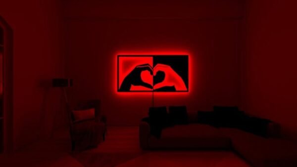Modern LED Wall Art – Heart Hands Shadow Design with Backlight - 18 inch - Image 2