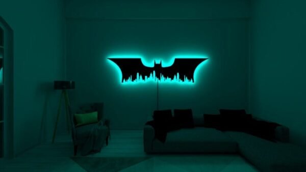 LED Wall Art – Bat Symbol Skyline Silhouette with Backlight - 18 inch - Image 3