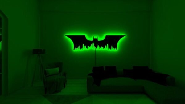 LED Wall Art – Bat Symbol Skyline Silhouette with Backlight - 18 inch - Image 2