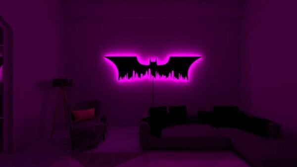 LED Wall Art – Bat Symbol Skyline Silhouette with Backlight - 18 inch - Image 4