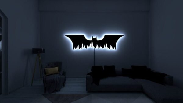LED Wall Art – Bat Symbol Skyline Silhouette with Backlight - 18 inch - Image 6