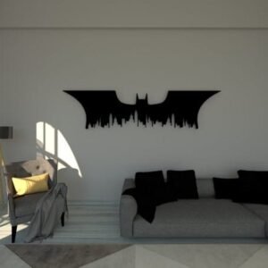 LED Wall Art – Bat Symbol Skyline Silhouette with Backlight - 18 inch