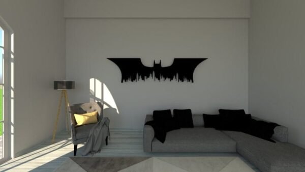 LED Wall Art – Bat Symbol Skyline Silhouette with Backlight - 18 inch