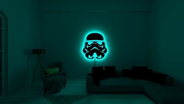 LED Wall Art – Stormtrooper Helmet Silhouette with Neon Backlight - Image 6