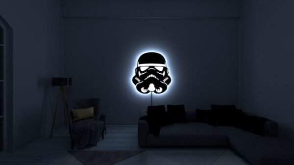 LED Wall Art – Stormtrooper Helmet Silhouette with Neon Backlight - Image 2