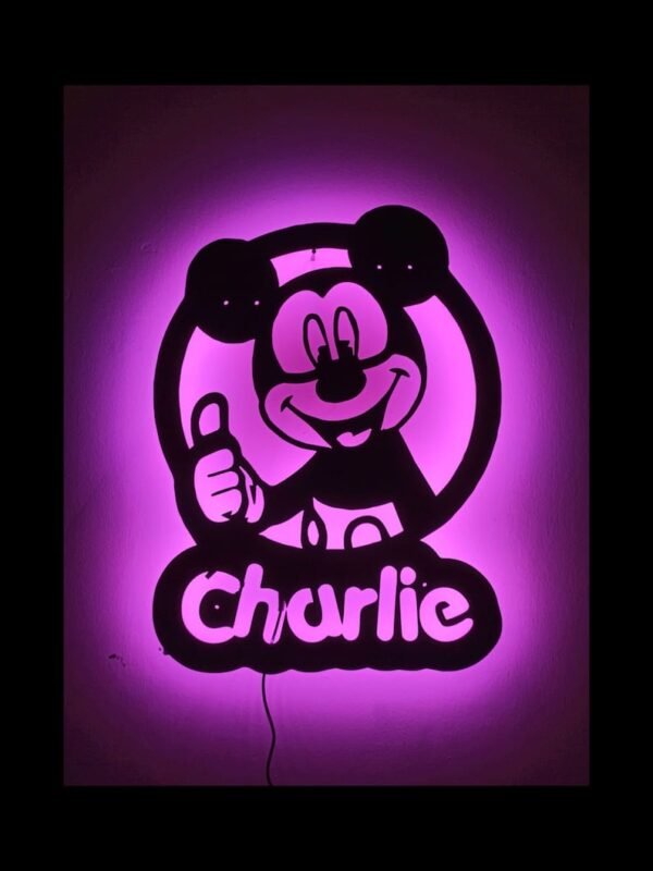 Mickey Mouse LED Wall Art – Cartoon Silhouette with Glowing Backlight 18 Inches Big Size - Image 2