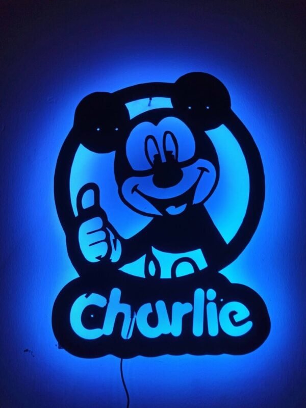 Mickey Mouse LED Wall Art – Cartoon Silhouette with Glowing Backlight 18 Inches Big Size