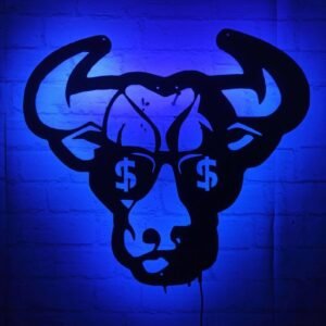 LED Wall Art – Bull Face with Dollar Glasses Silhouette Backlight