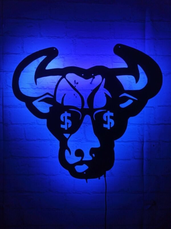 LED Wall Art – Bull Face with Dollar Glasses Silhouette Backlight
