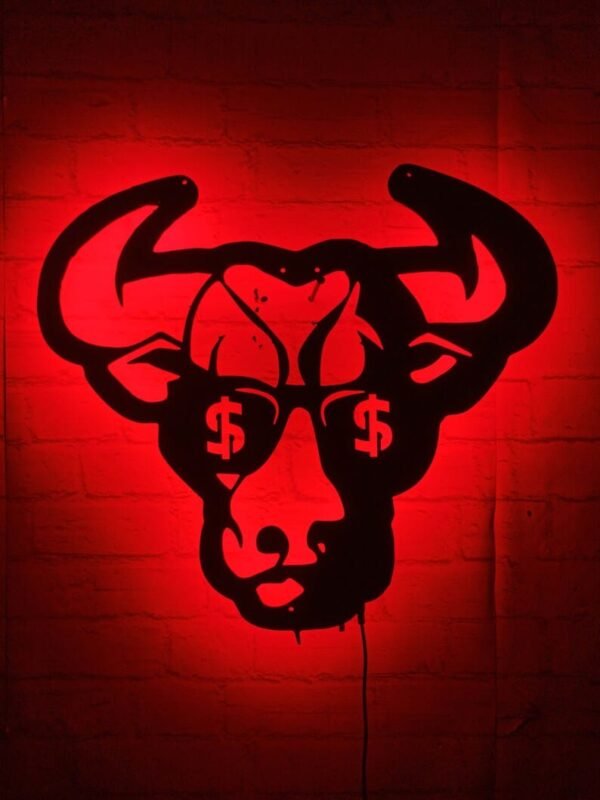LED Wall Art – Bull Face with Dollar Glasses Silhouette Backlight - Image 5