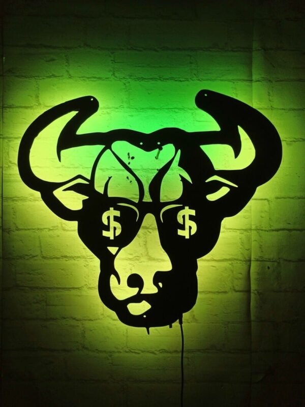 LED Wall Art – Bull Face with Dollar Glasses Silhouette Backlight - Image 4