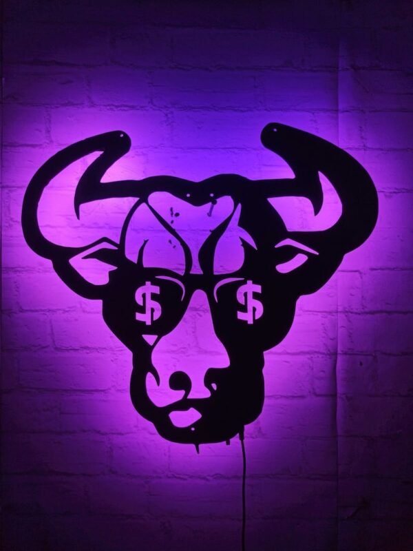 LED Wall Art – Bull Face with Dollar Glasses Silhouette Backlight - Image 6