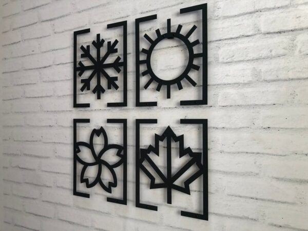 Wooden Seasonal Wall Art Set – Minimalist Snowflake, Flower, Sun & Leaf Symbols | 12 Inch - Image 7