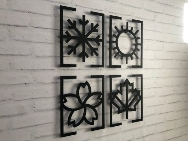 Wooden Seasonal Wall Art Set – Minimalist Snowflake, Flower, Sun & Leaf Symbols | 12 Inch - Image 6