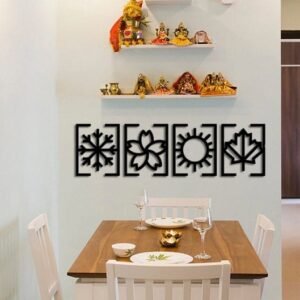 Wooden Seasonal Wall Art Set – Minimalist Snowflake, Flower, Sun & Leaf Symbols | 12 Inch