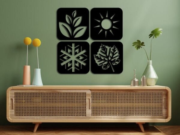 Modern Wooden Wall Art – 4 Seasons Set (Spring, Summer, Autumn, Winter) | Minimalist Black Cut-out Panels | 12 Inch - Image 2