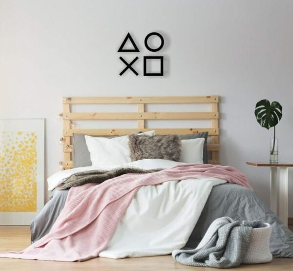 Modern Wooden PlayStation Wall Art – Gaming Room Decor | Triangle, Circle, X, Square Symbols | 12 inch