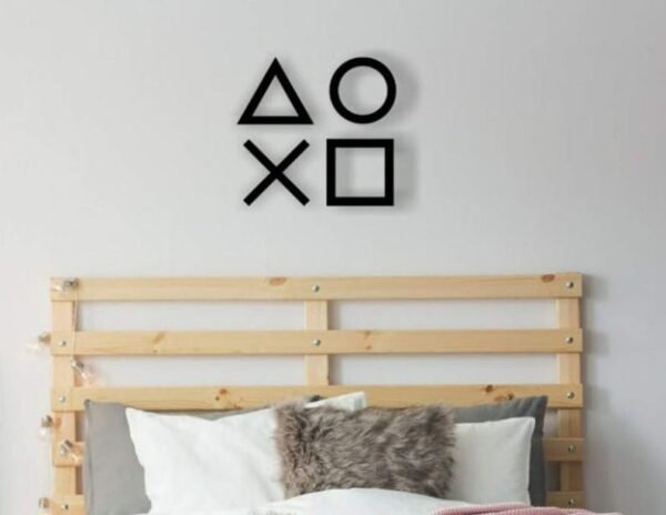 Modern Wooden PlayStation Wall Art – Gaming Room Decor | Triangle, Circle, X, Square Symbols | 12 inch - Image 2