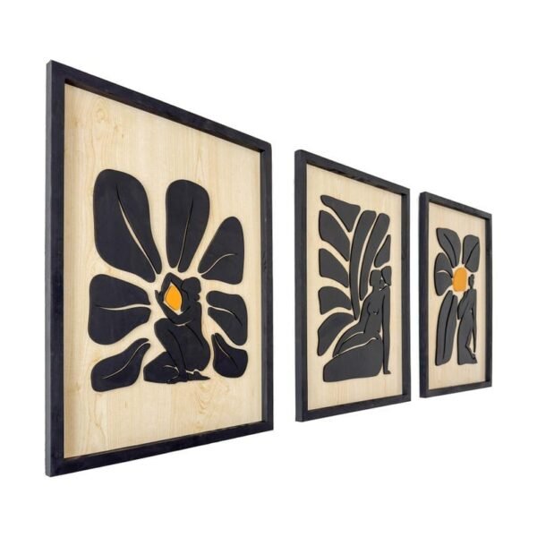 Modern Abstract 3-Piece Wall Art Set – Minimalist Female Silhouettes with Floral Elements on Wood | 12 inch - Image 3